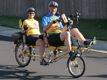 Riding our Rans Screamer tandem recumbent in sunny Folsom, California